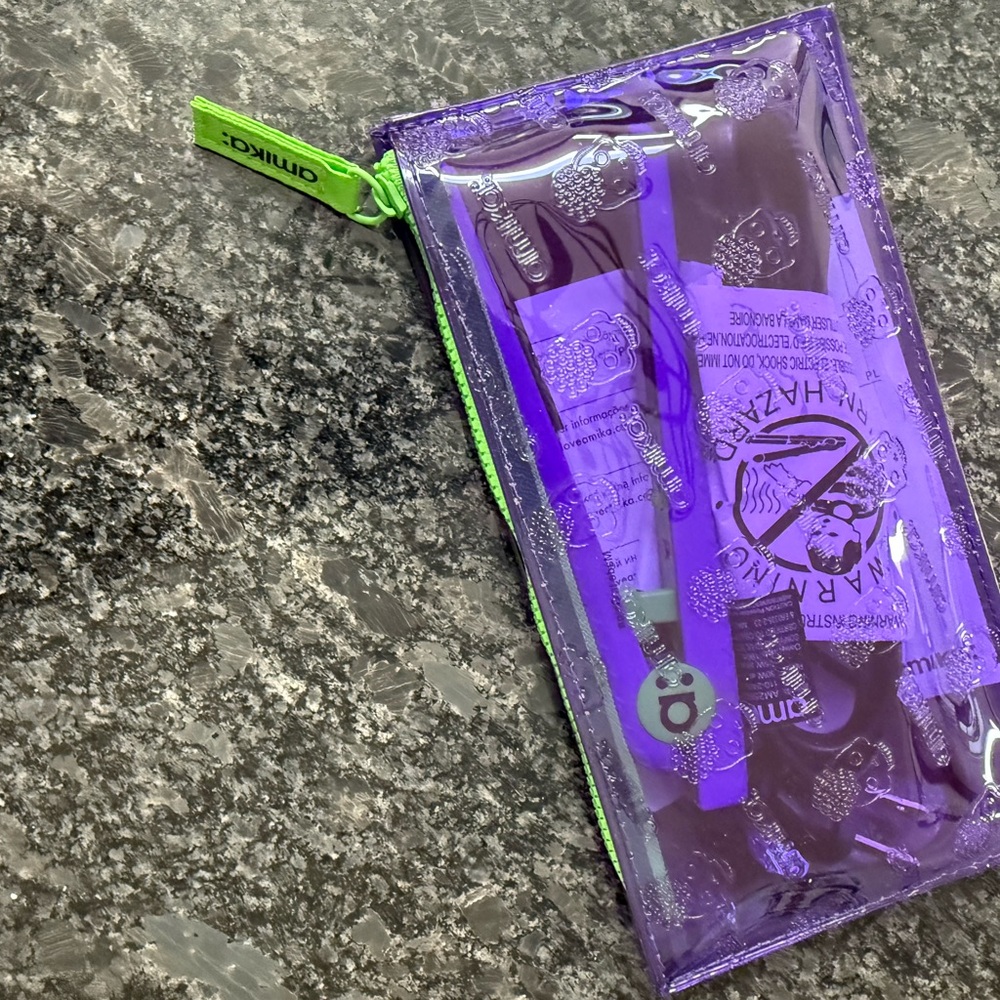NWOT Amika Purple Clear Cosmetic Pouch mini travel flat iron